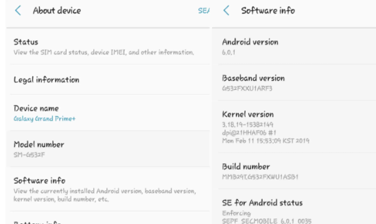 Aboutd device menu