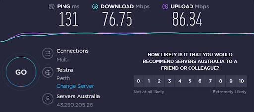 PureVPN speed in Australia