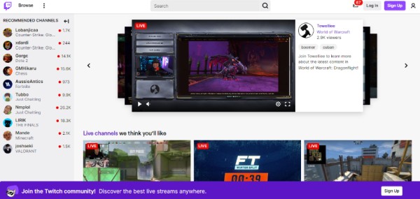 Sign up to Twitch