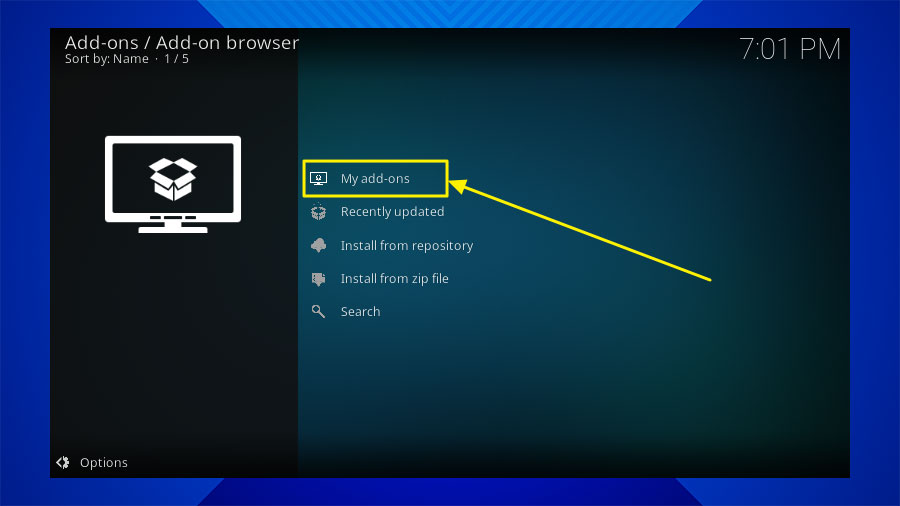 My add-ons on Kodi menu