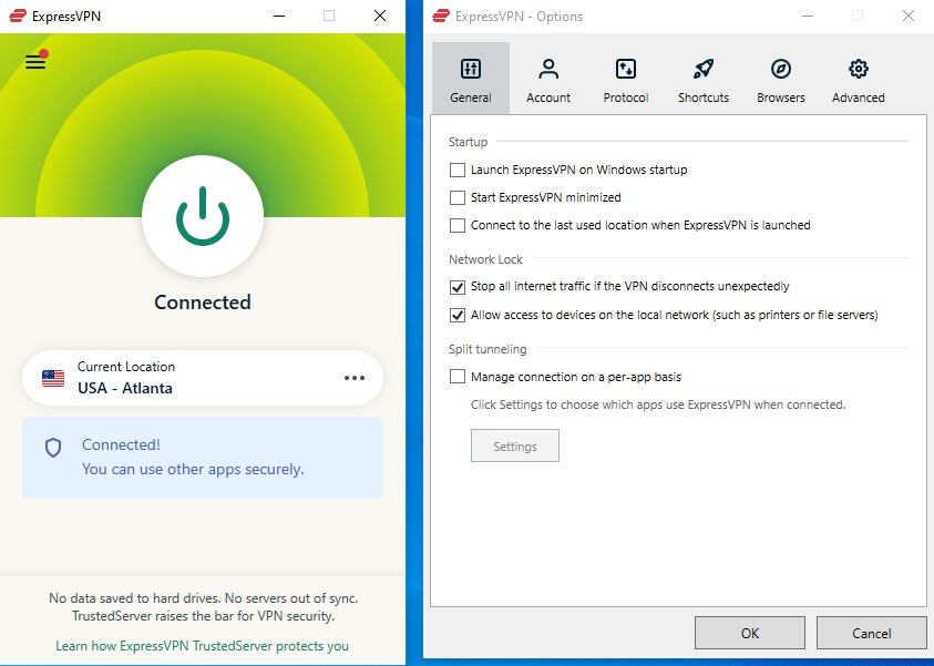 ExpressVPN Interface on Windows