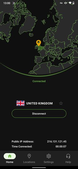 Android application interface IPVanish