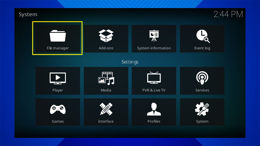 Open Kodi File manager