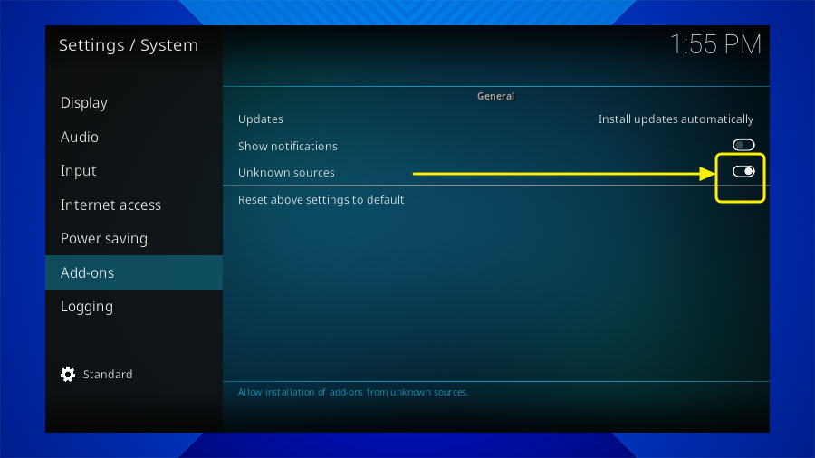Enable Unknown sources on Kodi