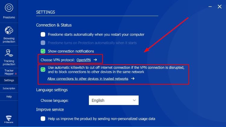 Freedome VPN settings