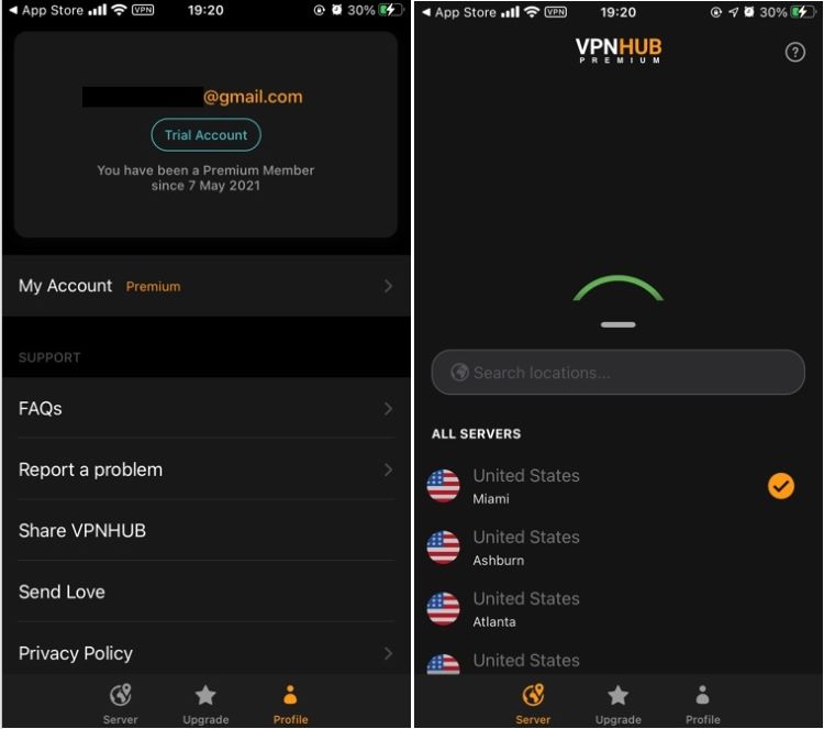 VPNhub mobile app