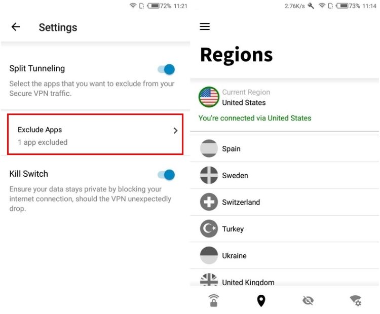 Norton VPN excluding apps