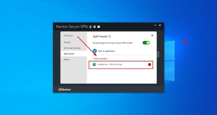 Norton VPN split tunneling