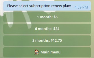 Tariffs and prices of tgVPN