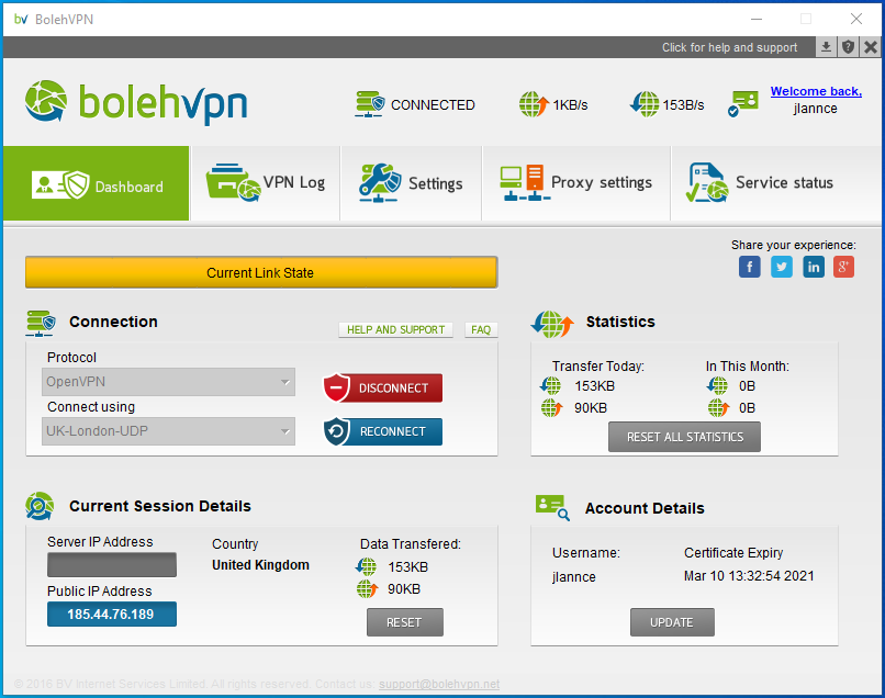 BolehVPN connection