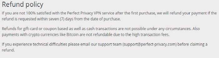 perfect privacy refund policy