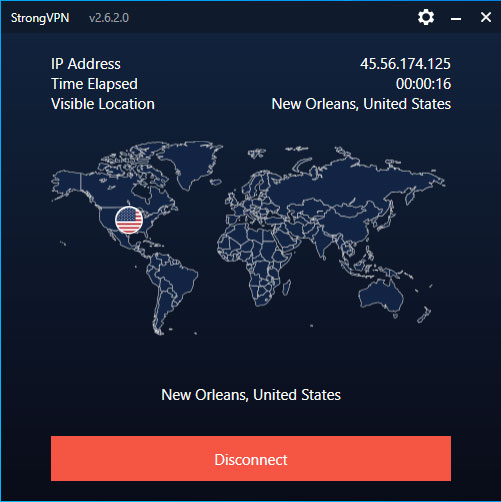 StrongVPN connecting to server