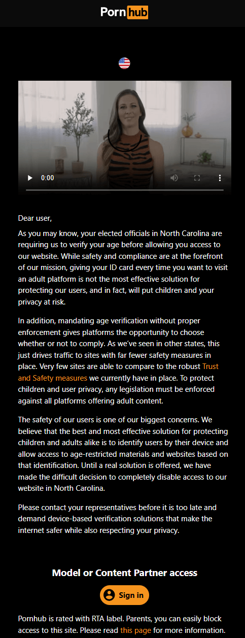 pornhub north carolina message