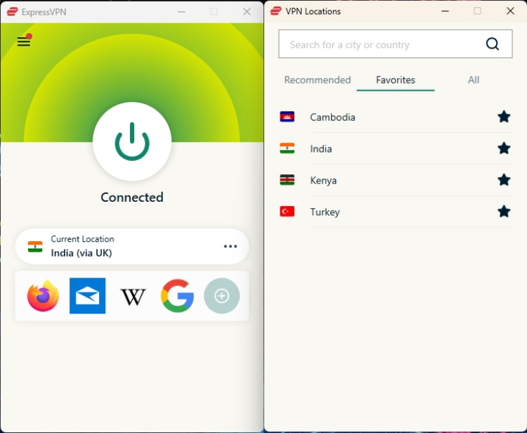Express vpn connected to India