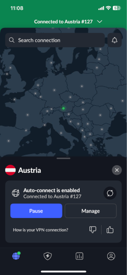 NordVPN’s interactive map on the Android app