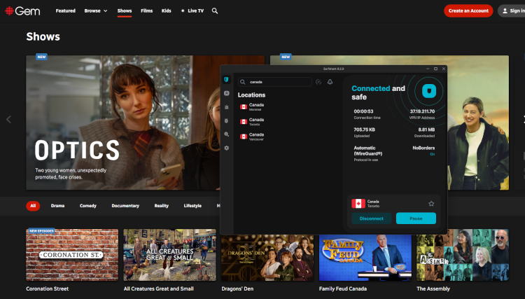 Using Surfshark to unblock CBC Gem
