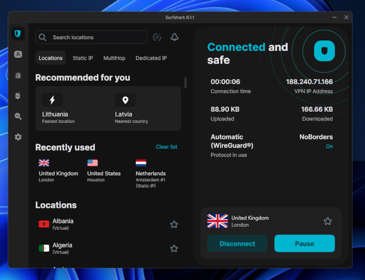 Surfshark connected to UK