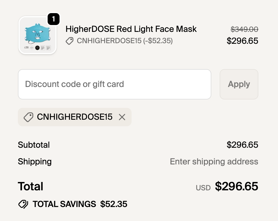 CNHIGHERDOSE15 coupon applied