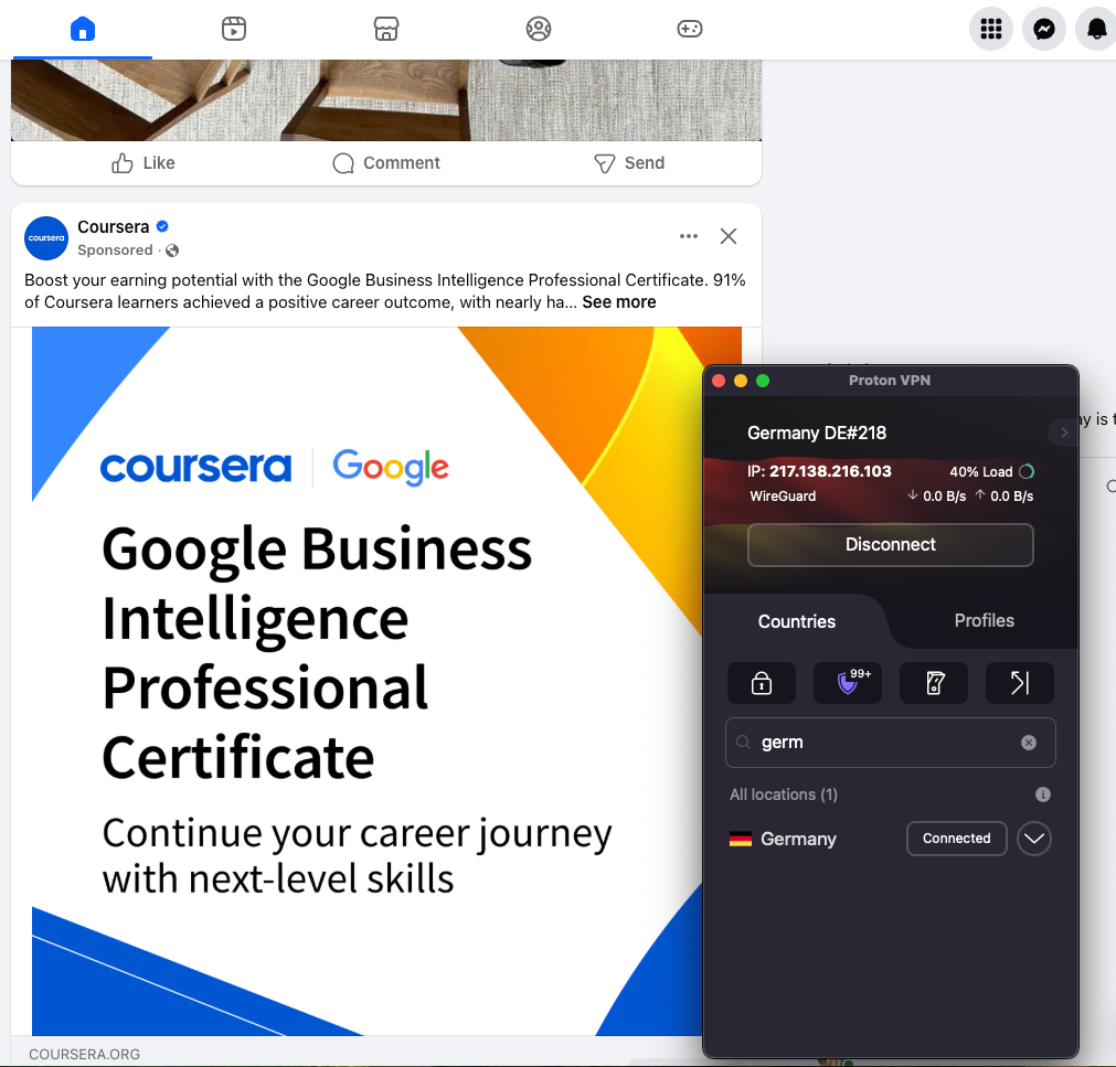 accessing facebook in australia with proton vpn