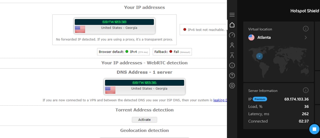 Hotspot Shield leaks test
