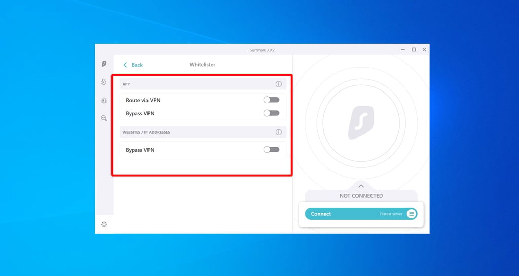 Surfshark Split Tunneling feature