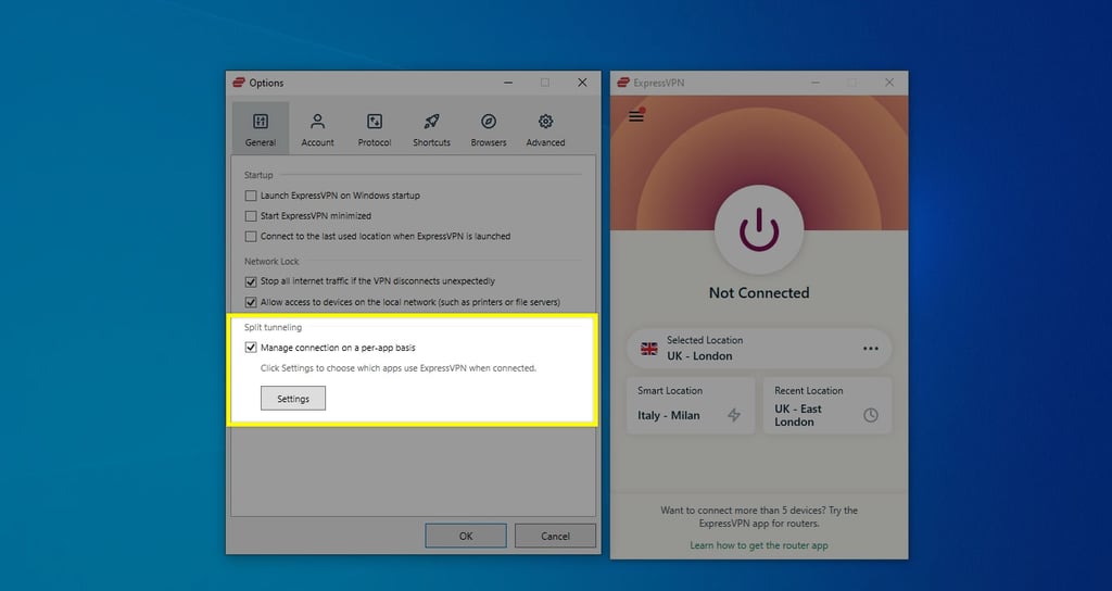 ExpressVPN Split Tunneling setup step 2