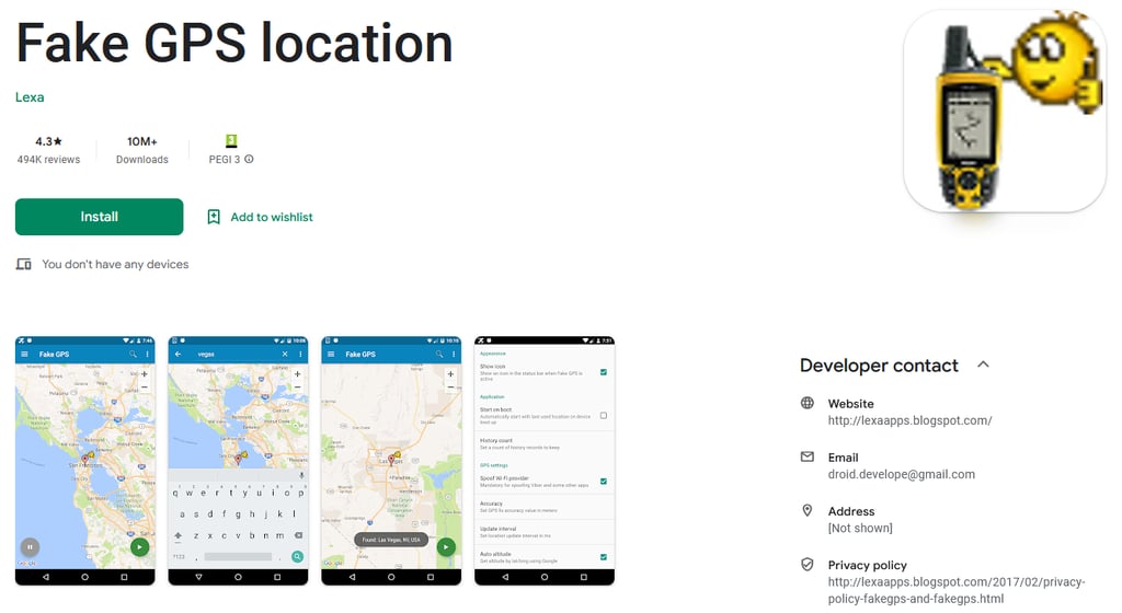Fake GPS location