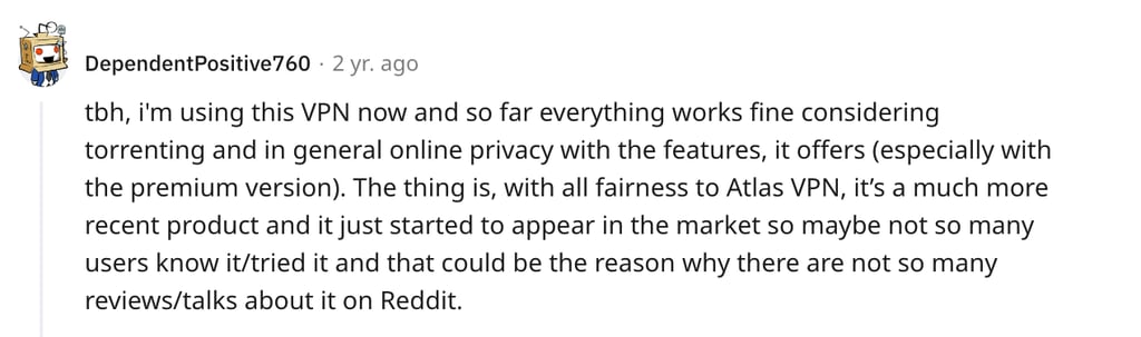 Reddit post about AtlasVPN