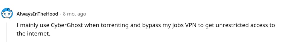 Reddit post about Cyberghost