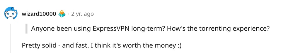Reddit post about ExpressVPN