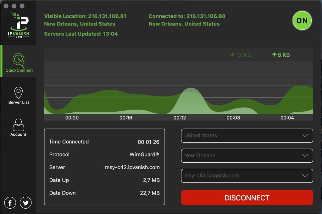 IPVanish Desktop app on MacOS