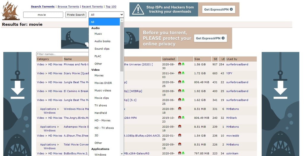 The Pirate Bay website