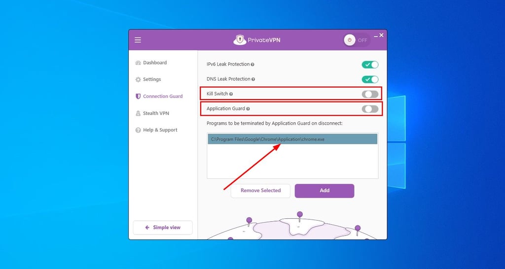 PrivateVPN connection guard