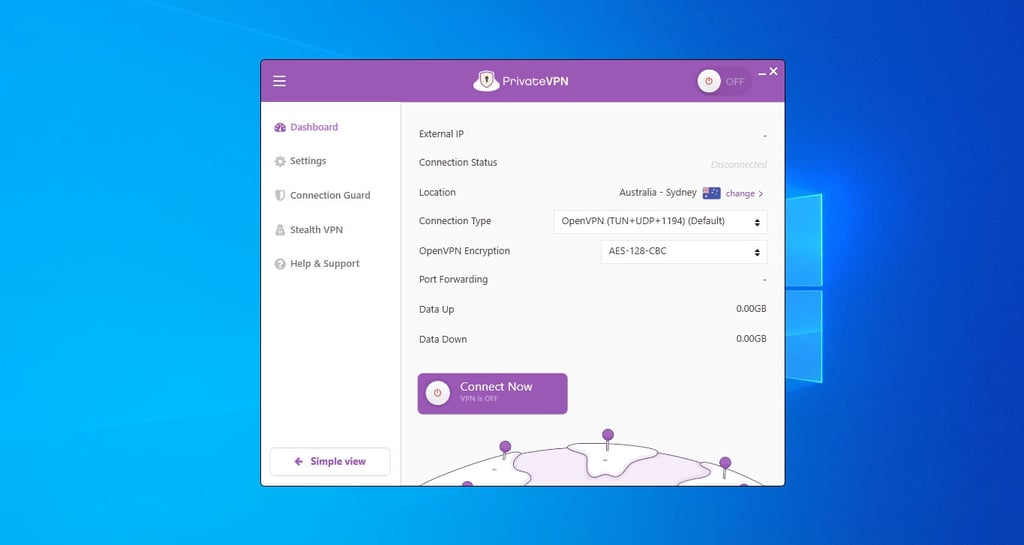 PrivateVPN dashboard