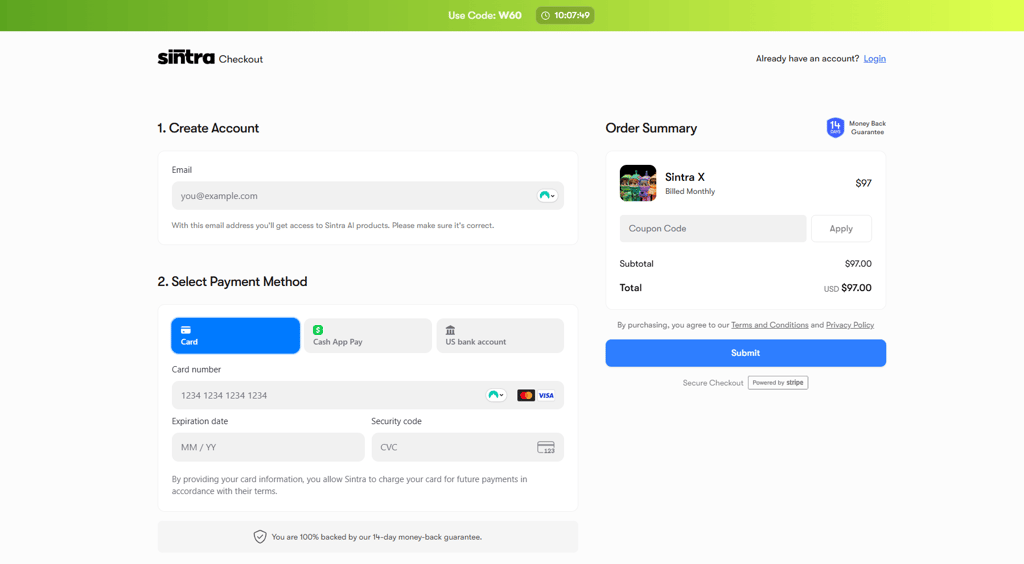 sintra ai payment details