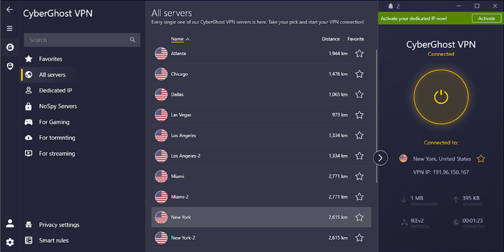 CyberGhost VPN’s interface