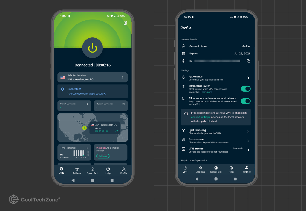 ExpressVPN Android app interface