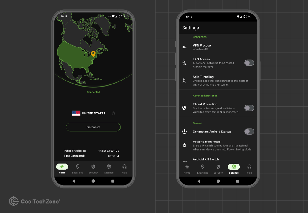 IPVanish Android app interface