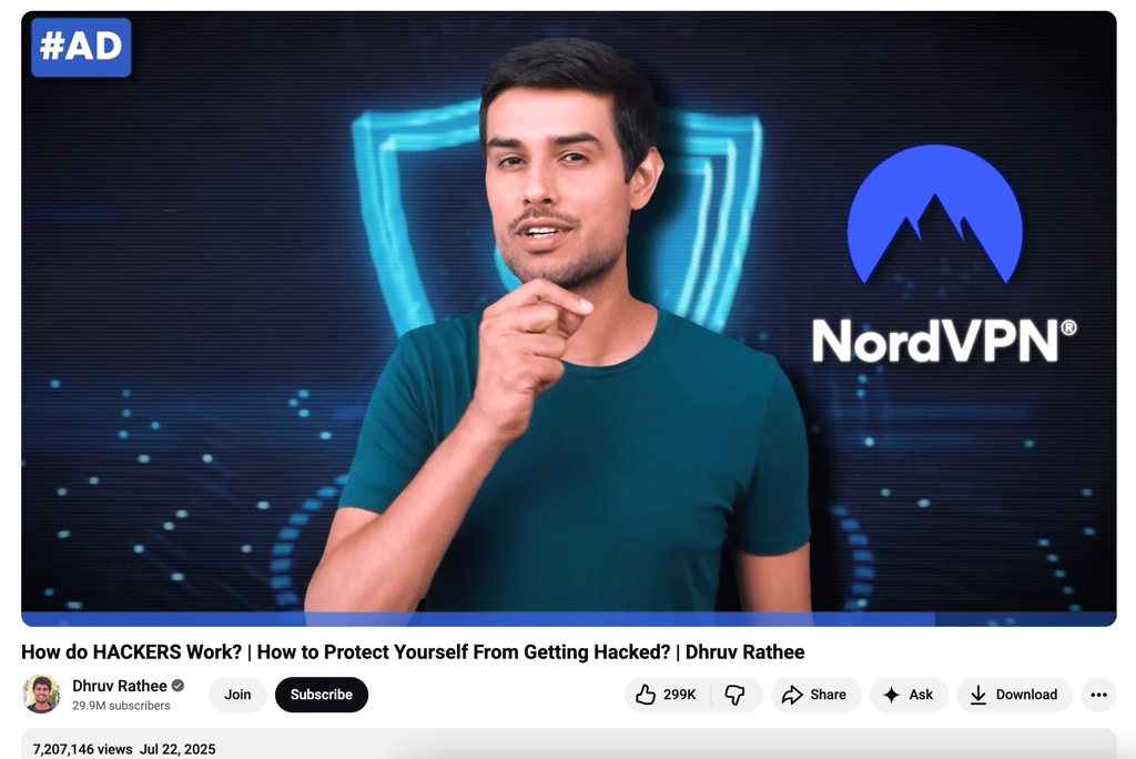 NordVPN code on the Dhruv Rathee channel