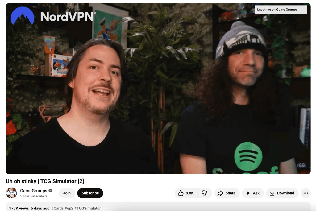 NordVPN code on the GameGrumps channel