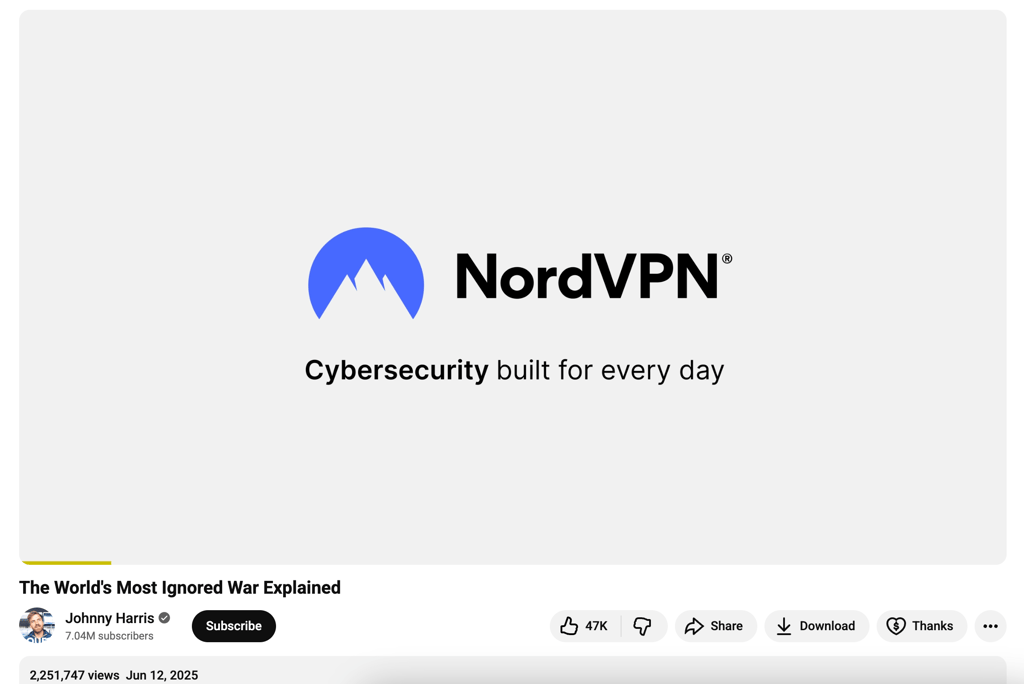 NordVPN code on the Johnny Harris channel