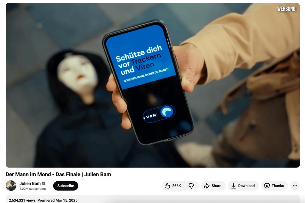 NordVPN ad on Julien Bam’s video