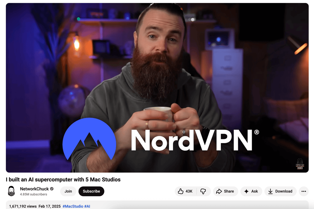 NordVPN code on the NetworkChuck channel