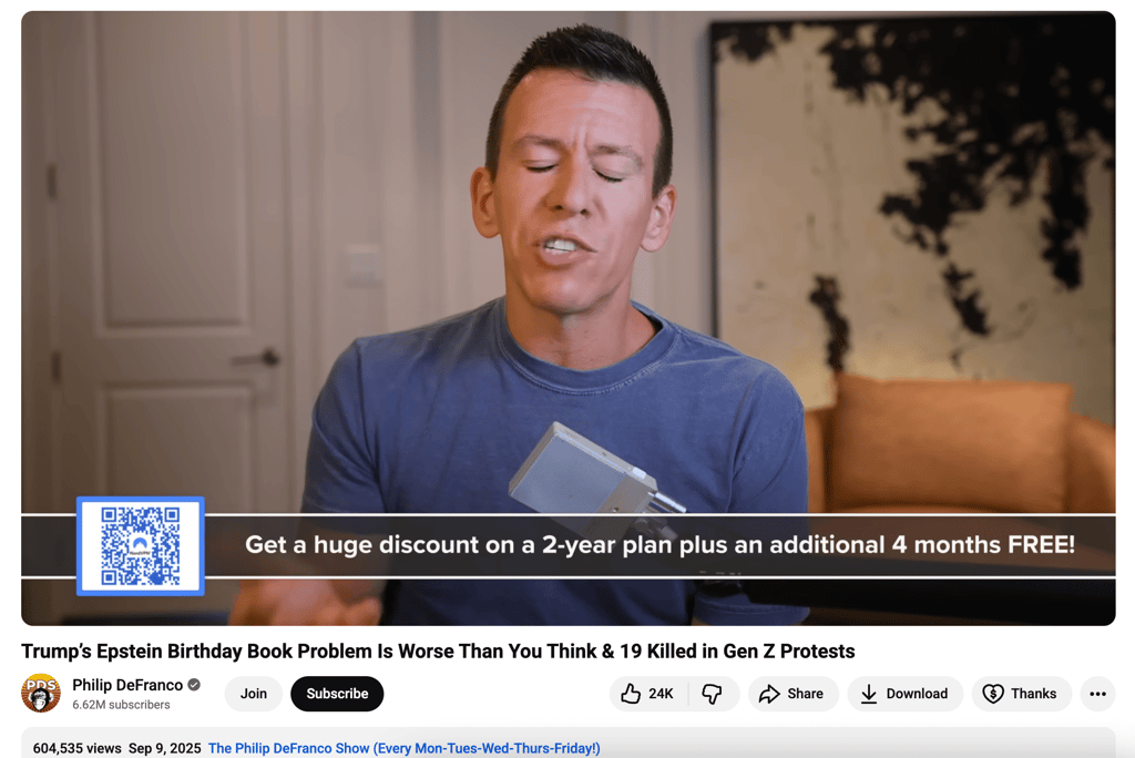NordVPN code on the Philip DeFranco channel