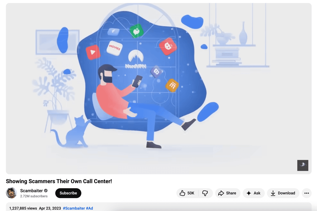 NordVPN code on the Scambaiter channel