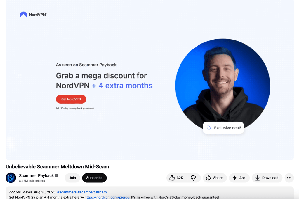 NordVPN code on the Scammer Payback channel