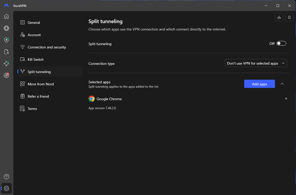 nordvpn split tunneling on windows