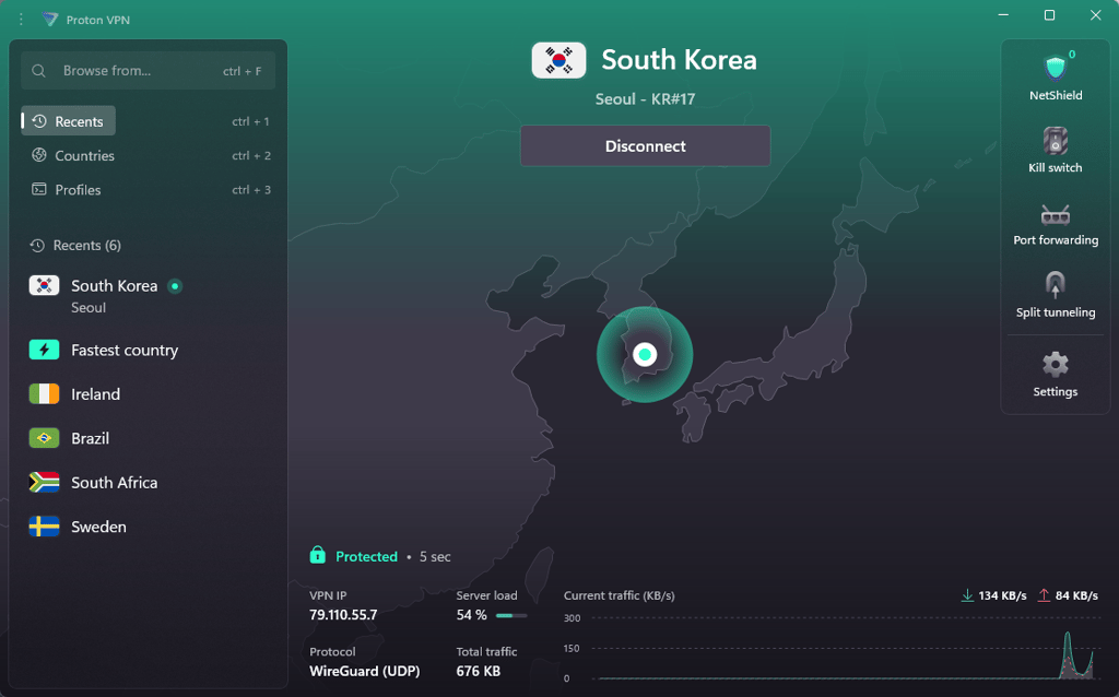 Proton VPN’s interface