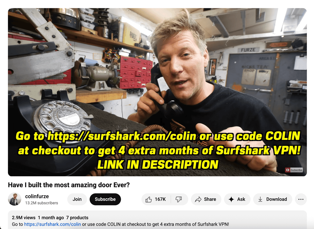 Colin Furze’s Surfshark promo code