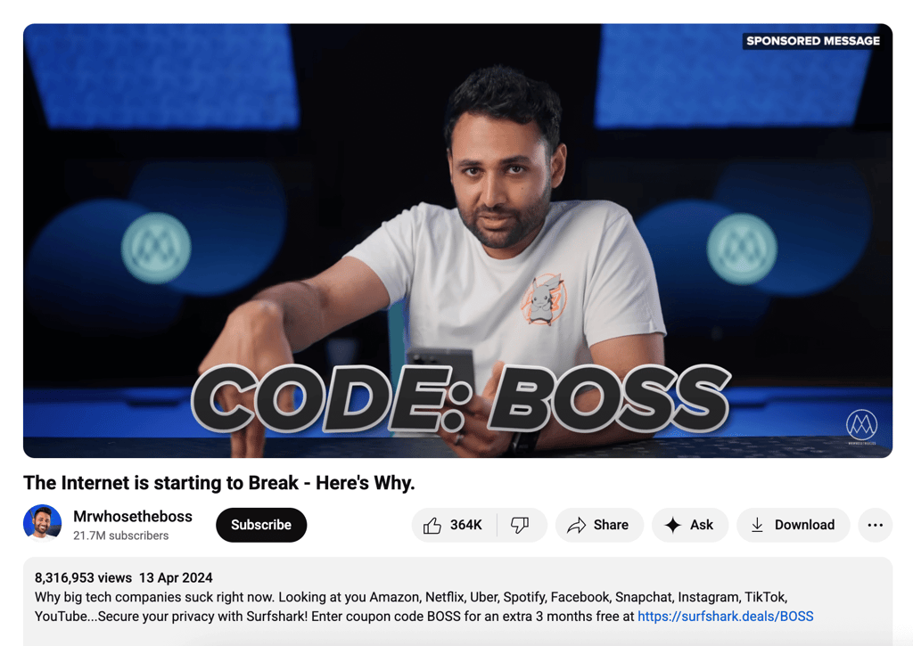 Mrwhosetheboss’ Surfshark code